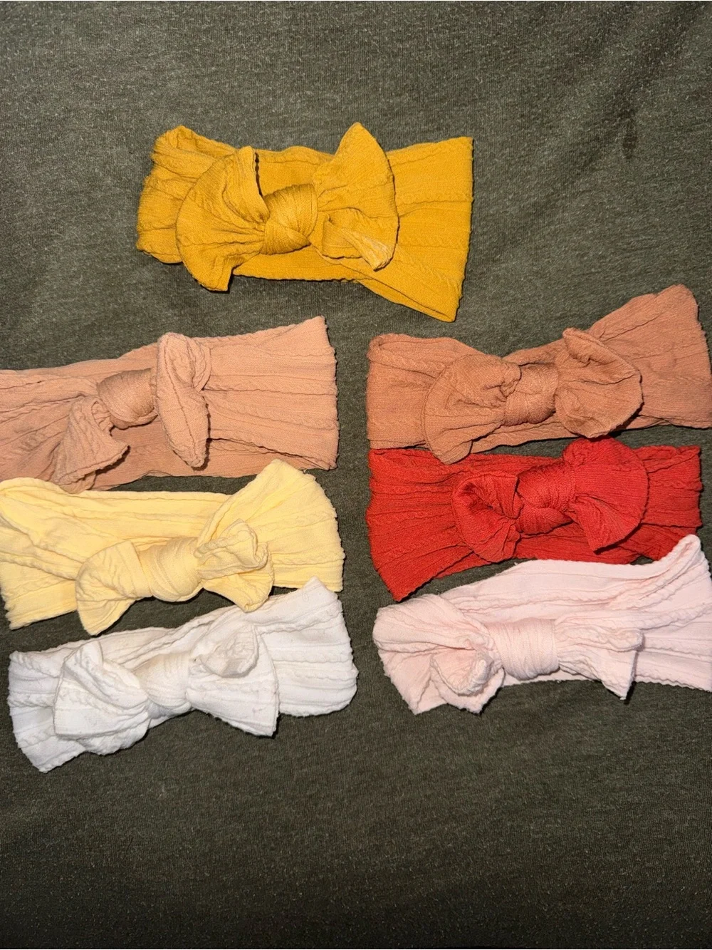 cable knit bows (7) - neutrals, mustard, tan USED